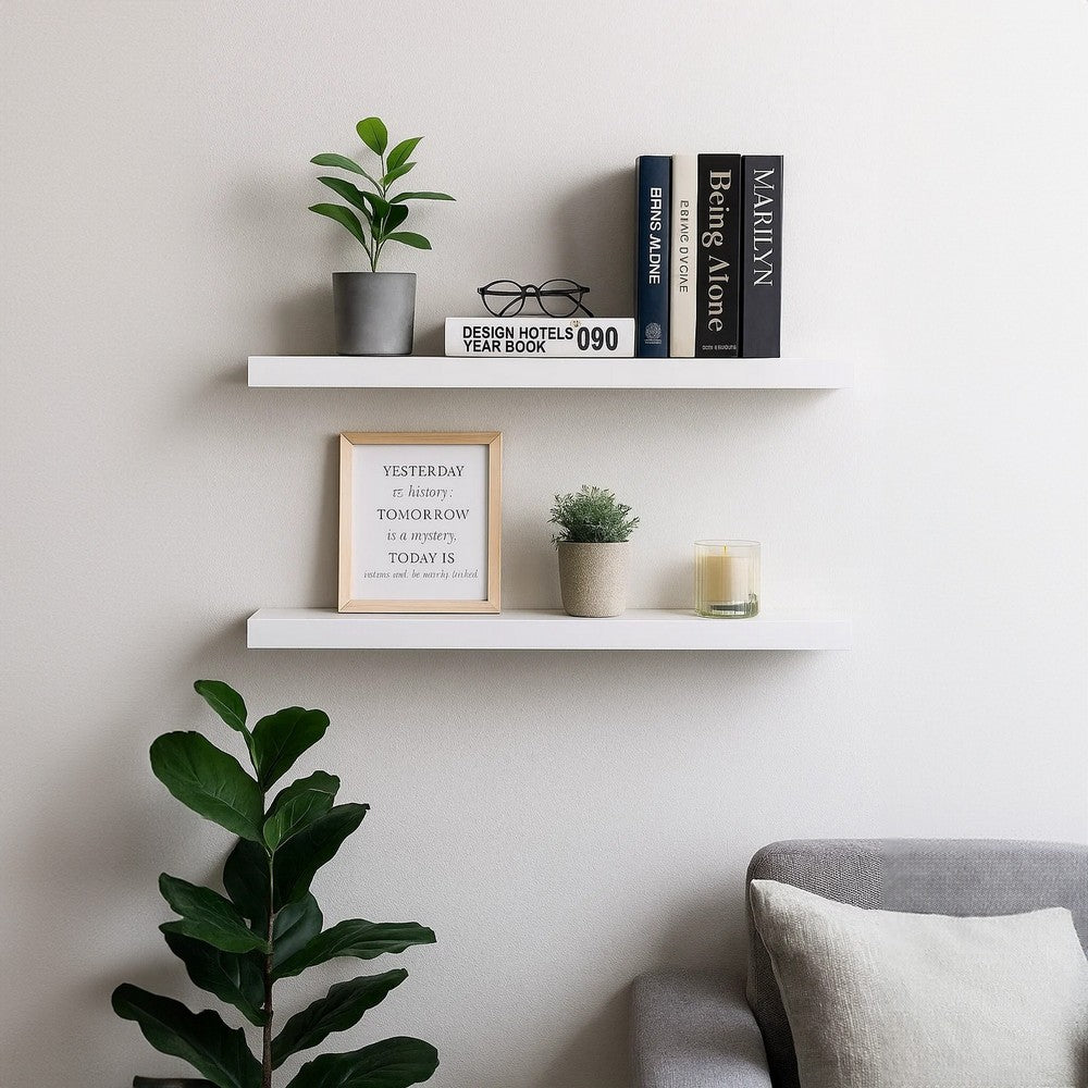 Floating Wall Shelf Set of 2, Spacious White Frame, 47 Inch - BM340487