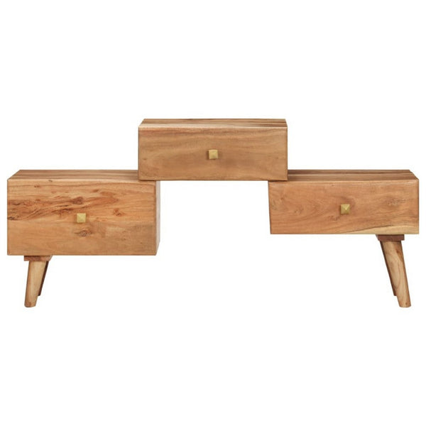 TV Stand Media Cabinet, Honey Brown Solid Acacia Wood, 3 Drawers, 43 Inch - BM340488
