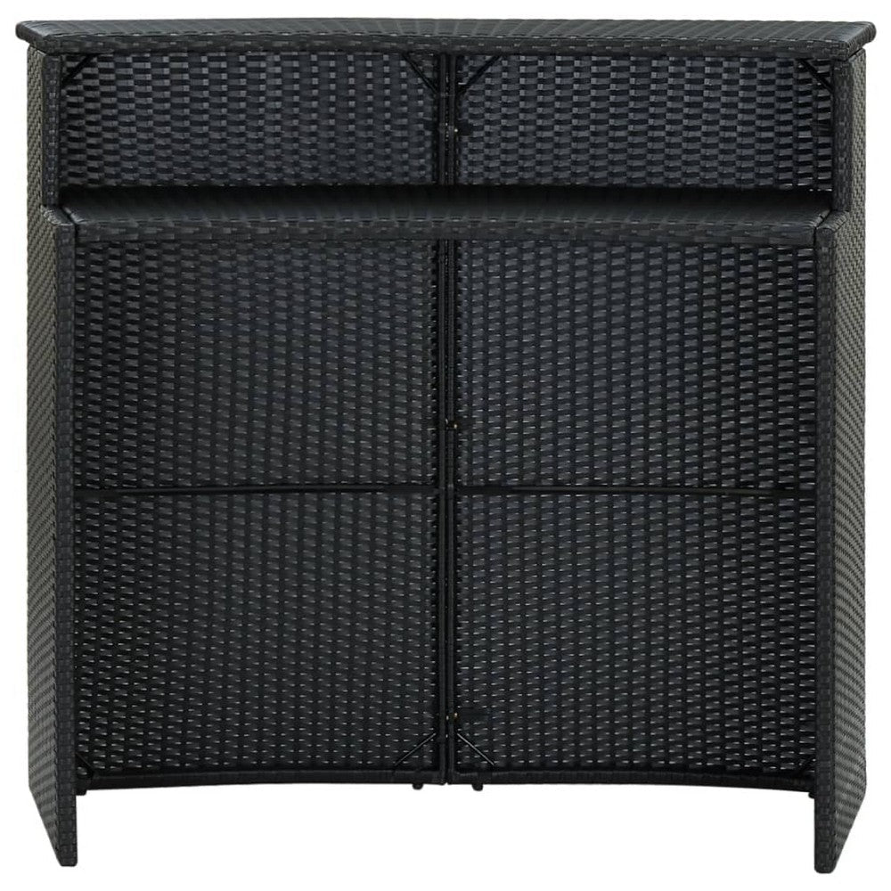 Bar Table, Powder Coated Black Poly Rattan, Metal Frame, 47 Inch - BM340489