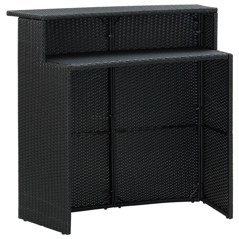 Bar Table, Powder Coated Black Poly Rattan, Metal Frame, 47 Inch - BM340489