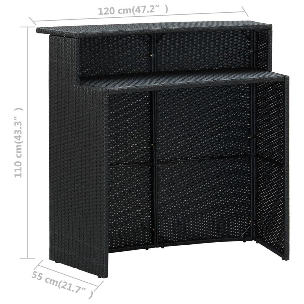 Bar Table, Powder Coated Black Poly Rattan, Metal Frame, 47 Inch - BM340489