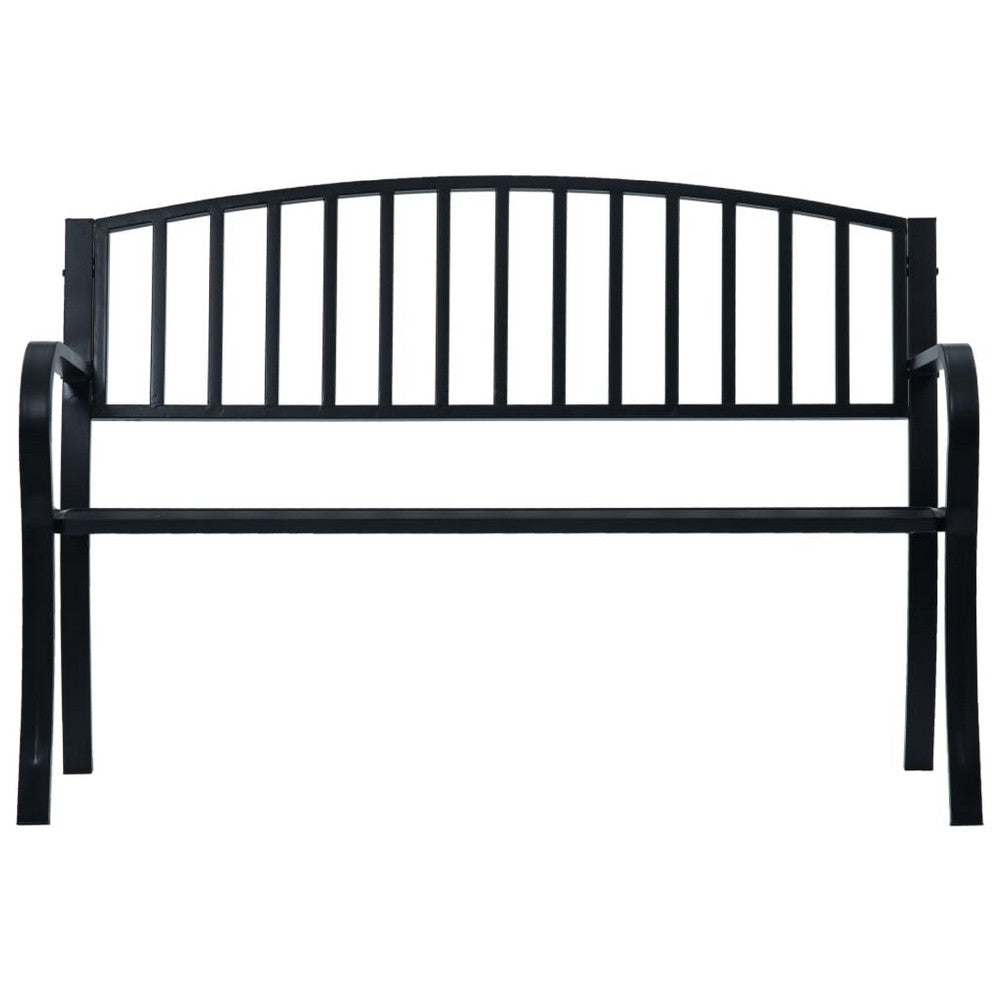 Outdoor Bench, Black Powder-Coated Steel, Curved Backrest, 47 Inch - BM340490