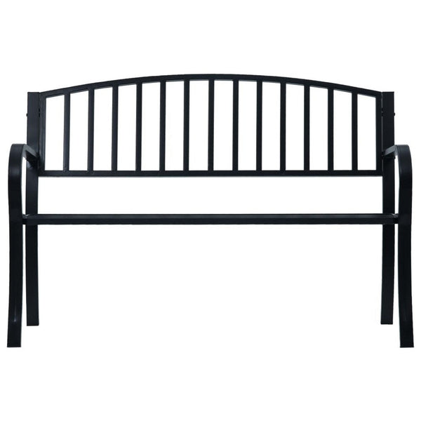 Outdoor Bench, Black Powder-Coated Steel, Curved Backrest, 47 Inch - BM340490