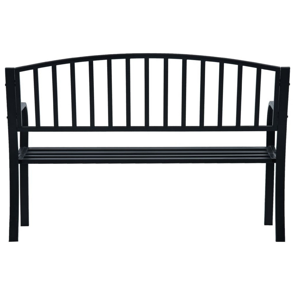 Outdoor Bench, Black Powder-Coated Steel, Curved Backrest, 47 Inch - BM340490