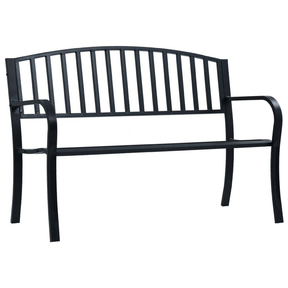 Outdoor Bench, Black Powder-Coated Steel, Curved Backrest, 47 Inch - BM340490