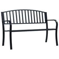 Outdoor Bench, Black Powder-Coated Steel, Curved Backrest, 47 Inch - BM340490