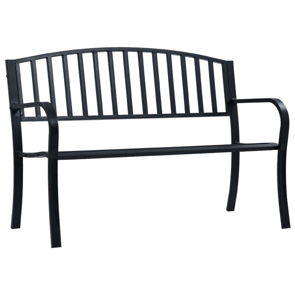 Outdoor Bench, Black Powder-Coated Steel, Curved Backrest, 47 Inch - BM340490