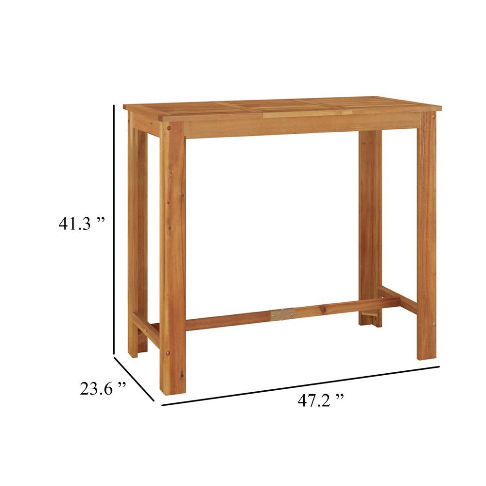 Outdoor Bar Table, Natural Brown Solid Acacia Wood, Rectangular 47 Inch - BM340491