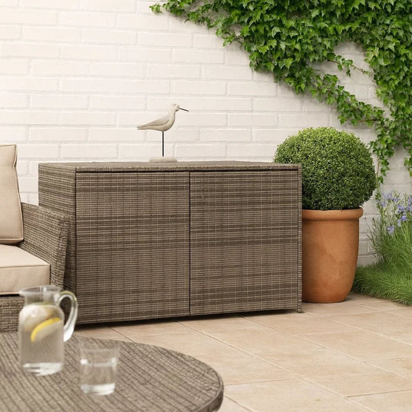 Jenna Outdoor Poolside Storage Box, Gray Poly Rattan, Steel Frame, 47 Inch - BM340496