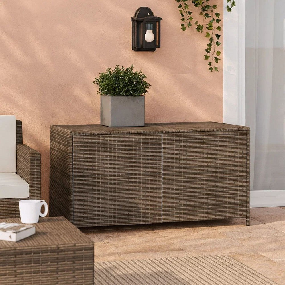 Jenna Outdoor Poolside Storage Box, Gray Poly Rattan, Steel Frame, 47 Inch - BM340496