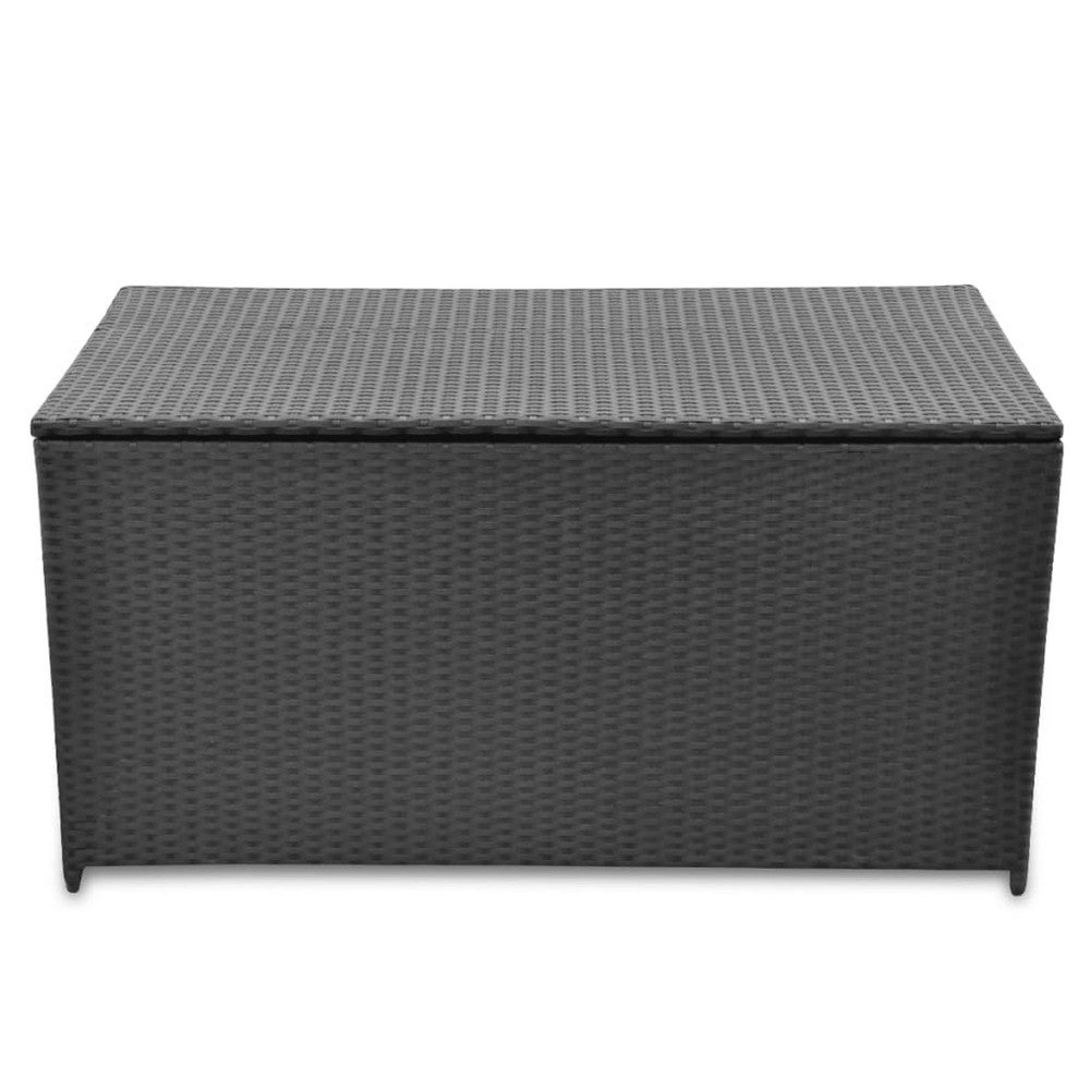 Outdoor Poolside Storage Chest, Black Poly Rattan, Gas Lift Lid, 47 Inch - BM340497