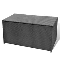 Outdoor Poolside Storage Chest, Black Poly Rattan, Gas Lift Lid, 47 Inch - BM340497