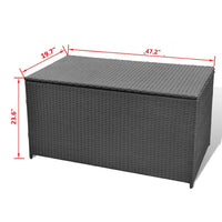 Outdoor Poolside Storage Chest, Black Poly Rattan, Gas Lift Lid, 47 Inch - BM340497