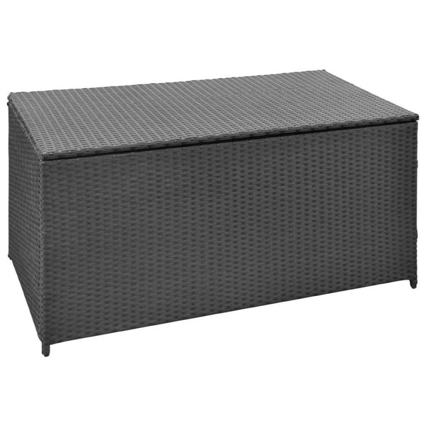 Outdoor Poolside Storage Chest, Black Poly Rattan, Gas Lift Lid, 47 Inch - BM340497