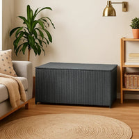 Outdoor Poolside Storage Chest, Black Poly Rattan, Gas Lift Lid, 47 Inch - BM340497