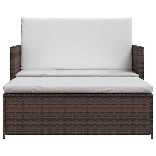 Feya 2pc Outdoor Sofa and Ottoman Set, Brown Poly Rattan, White Cushions, Steel - BM340499