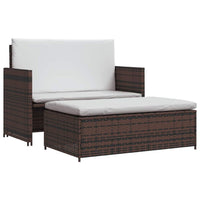 Feya 2pc Outdoor Sofa and Ottoman Set, Brown Poly Rattan, White Cushions, Steel - BM340499