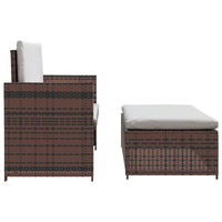 Feya 2pc Outdoor Sofa and Ottoman Set, Brown Poly Rattan, White Cushions, Steel - BM340499