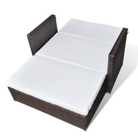 Feya 2pc Outdoor Sofa and Ottoman Set, Brown Poly Rattan, White Cushions, Steel - BM340499