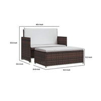 Feya 2pc Outdoor Sofa and Ottoman Set, Brown Poly Rattan, White Cushions, Steel - BM340499