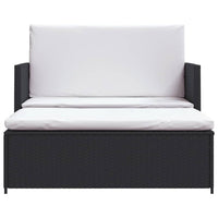 Feya 2pc Outdoor Sofa and Ottoman Set, Black Poly Rattan, White Cushions, Steel - BM340500