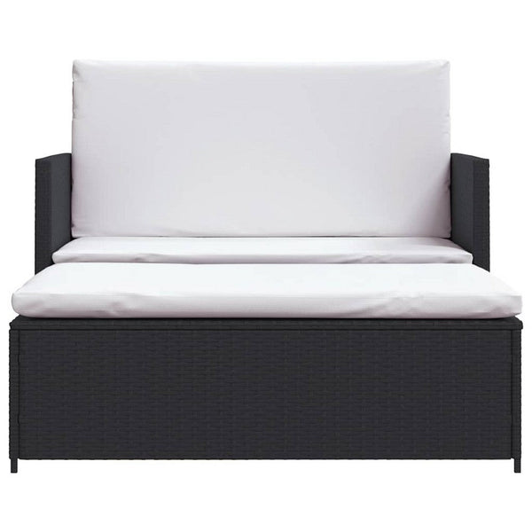 Feya 2pc Outdoor Sofa and Ottoman Set, Black Poly Rattan, White Cushions, Steel - BM340500