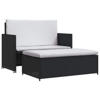 Feya 2pc Outdoor Sofa and Ottoman Set, Black Poly Rattan, White Cushions, Steel - BM340500
