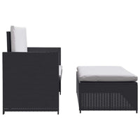Feya 2pc Outdoor Sofa and Ottoman Set, Black Poly Rattan, White Cushions, Steel - BM340500