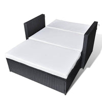 Feya 2pc Outdoor Sofa and Ottoman Set, Black Poly Rattan, White Cushions, Steel - BM340500