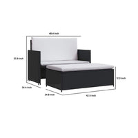 Feya 2pc Outdoor Sofa and Ottoman Set, Black Poly Rattan, White Cushions, Steel - BM340500