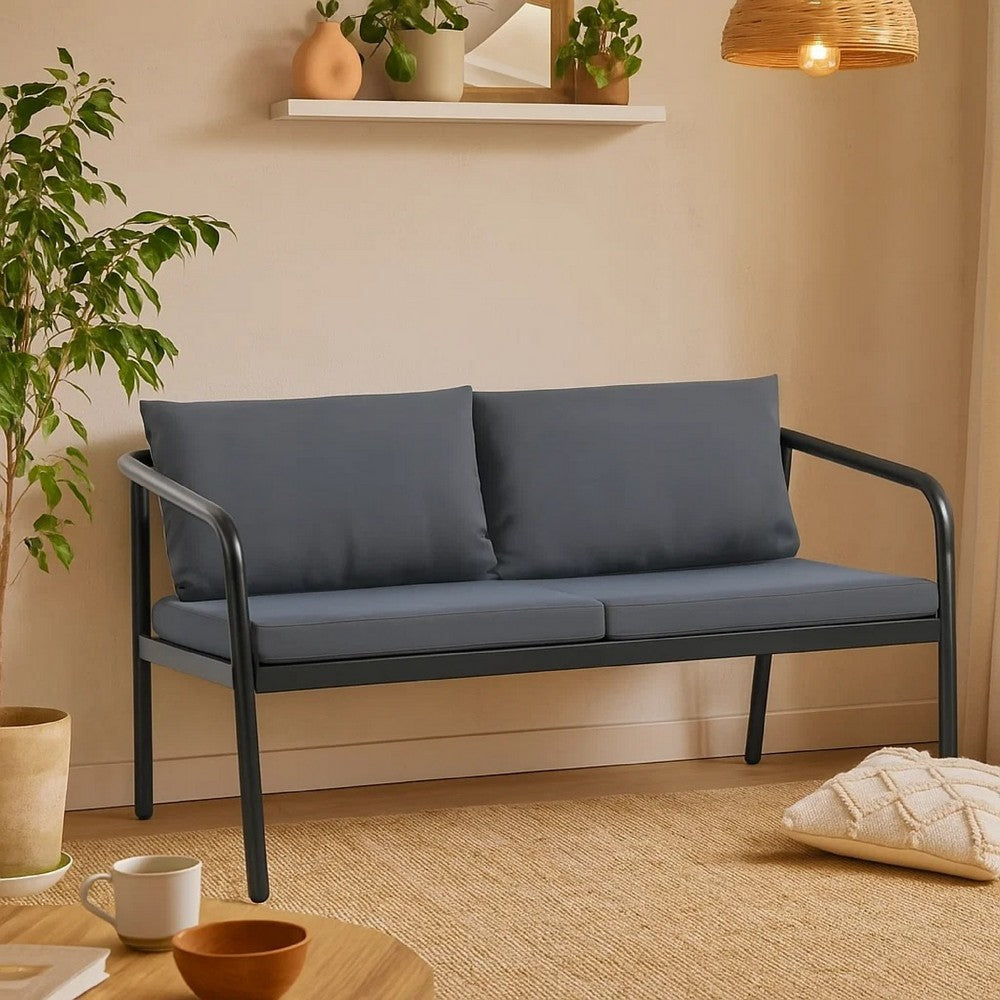 Outdoor Sofa, Dark Gray Polyester Cushions Black, Aluminium 48 Inch - BM340501