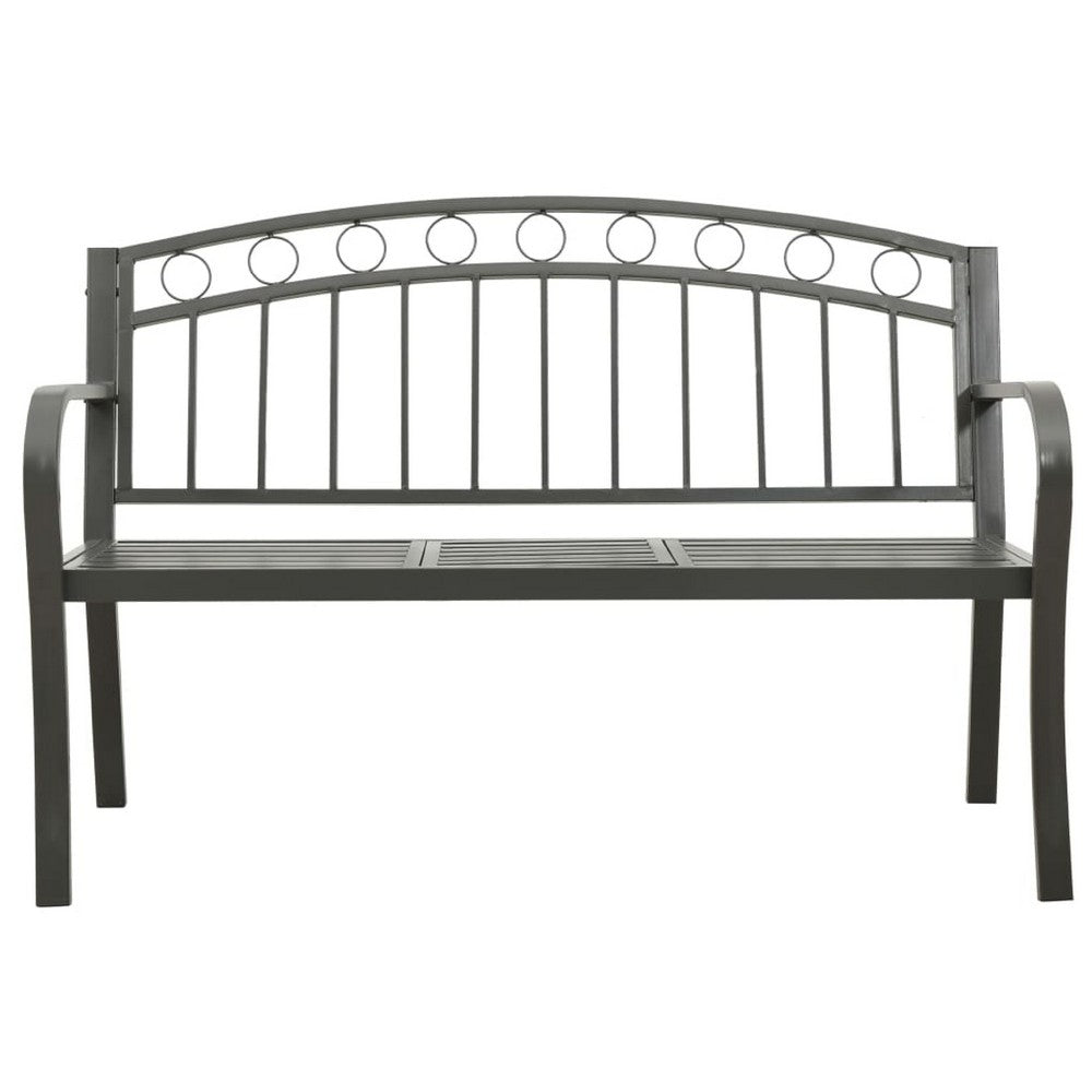 Garden Bench, Gray Powder-Coated Steel, Central Table, 49 Inch - BM340503