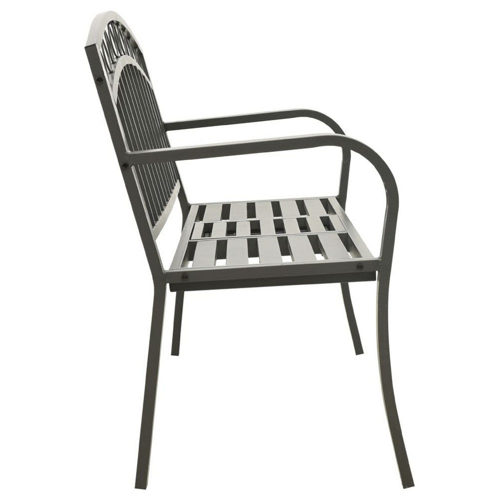 Garden Bench, Gray Powder-Coated Steel, Central Table, 49 Inch - BM340503