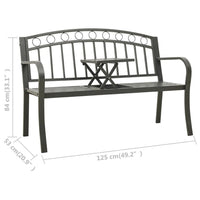 Garden Bench, Gray Powder-Coated Steel, Central Table, 49 Inch - BM340503