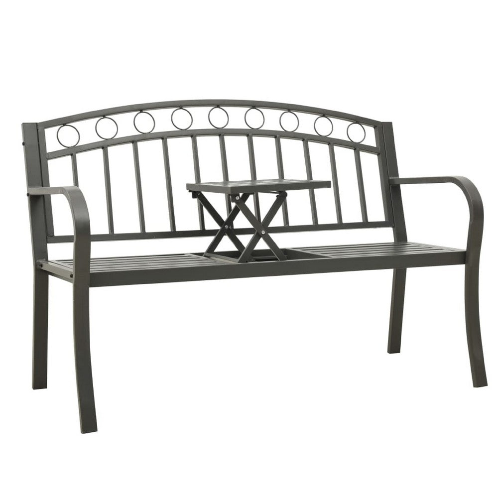 Garden Bench, Gray Powder-Coated Steel, Central Table, 49 Inch - BM340503