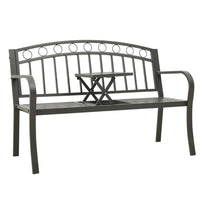 Garden Bench, Gray Powder-Coated Steel, Central Table, 49 Inch - BM340503