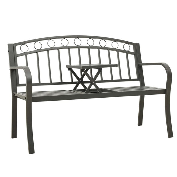 Garden Bench, Gray Powder-Coated Steel, Central Table, 49 Inch - BM340503