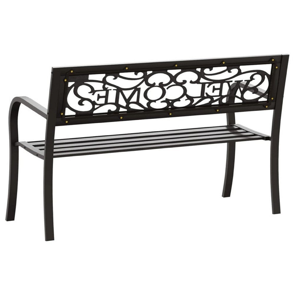 Garden Bench, Weather Resistant Black Powder-Coated Steel, 50 Inch - BM340504