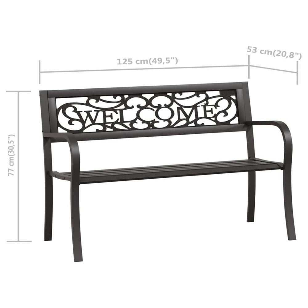 Garden Bench, Weather Resistant Black Powder-Coated Steel, 50 Inch - BM340504