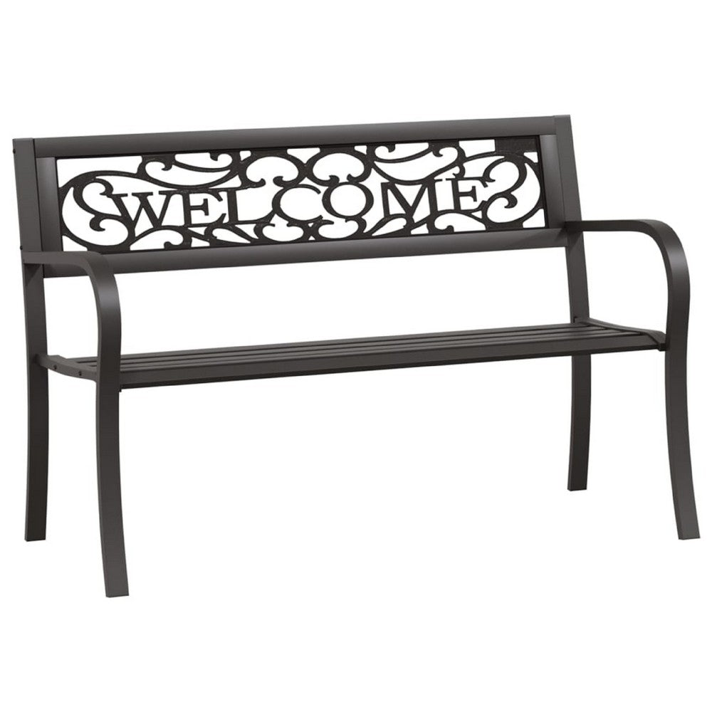 Garden Bench, Weather Resistant Black Powder-Coated Steel, 50 Inch - BM340504