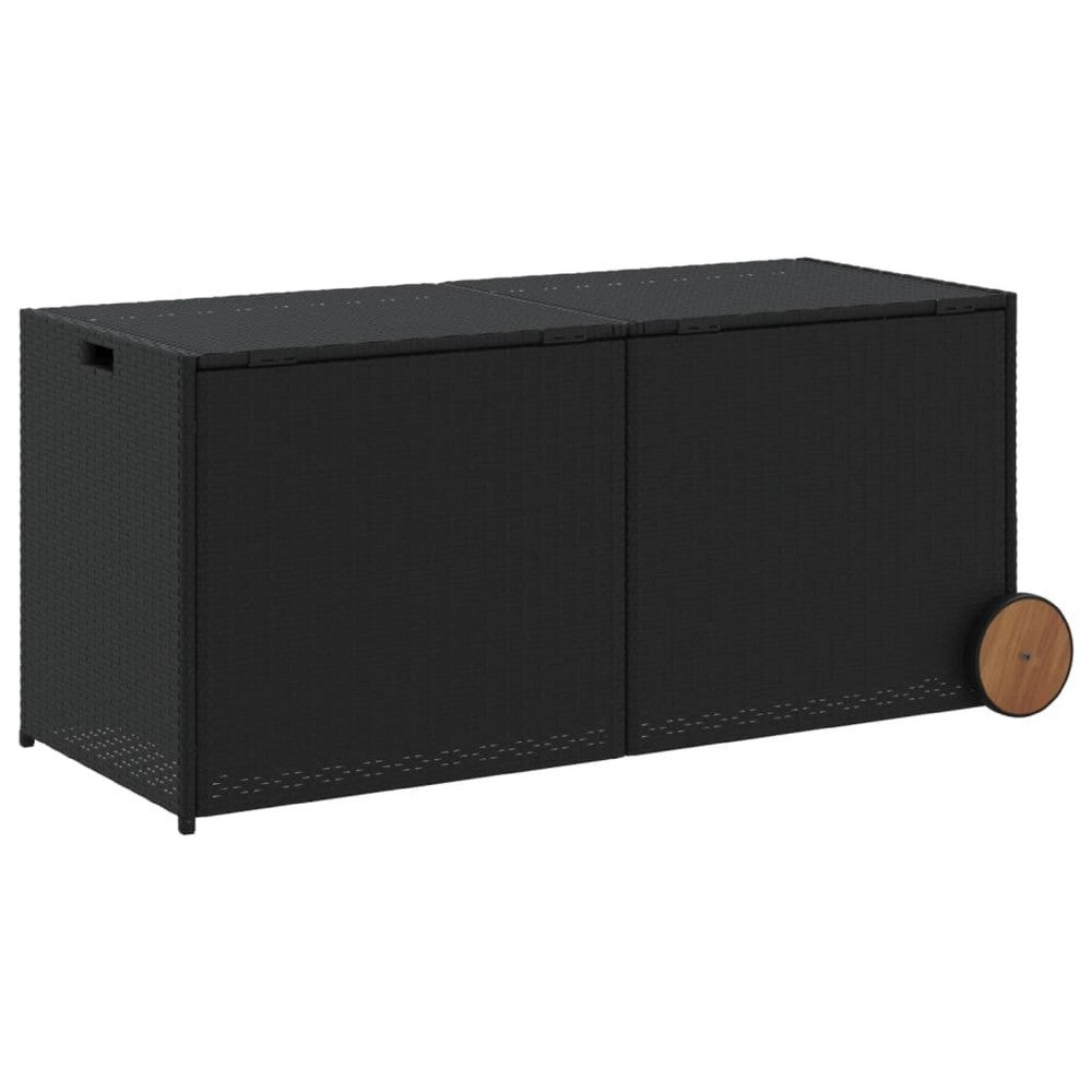 Lexie Outdoor Patio Storage Box, Black Rattan Wicker, Casters, 50 Inch - BM340506