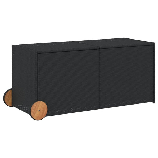 Lexie Outdoor Patio Storage Box, Black Rattan Wicker, Casters, 50 Inch - BM340506