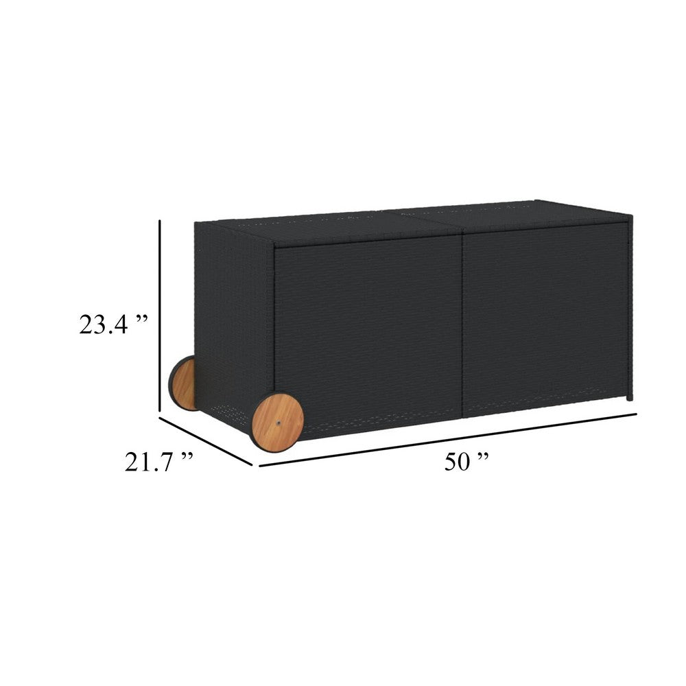 Lexie Outdoor Patio Storage Box, Black Rattan Wicker, Casters, 50 Inch - BM340506