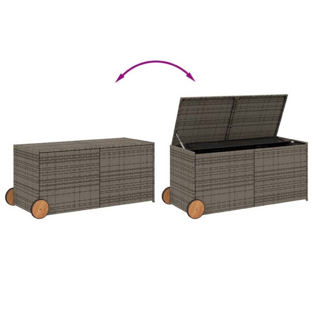 Lexie Outdoor Patio Storage Box, Gray Rattan Wicker, Casters, 50 Inch - BM340508