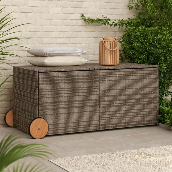 Lexie Outdoor Patio Storage Box, Gray Rattan Wicker, Casters, 50 Inch - BM340508