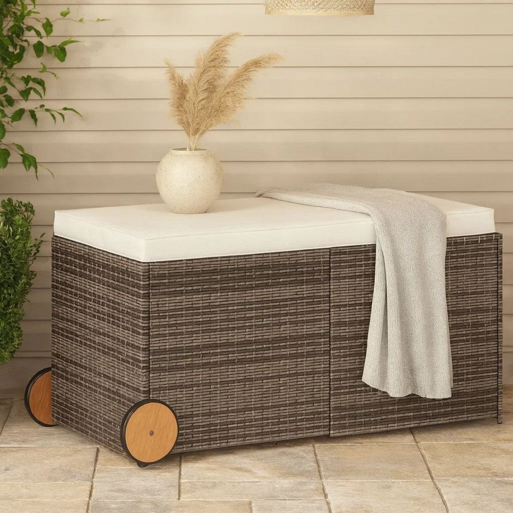 Lexie Outdoor Patio Storage Box, Gray Rattan Wicker, Casters, 50 Inch - BM340508