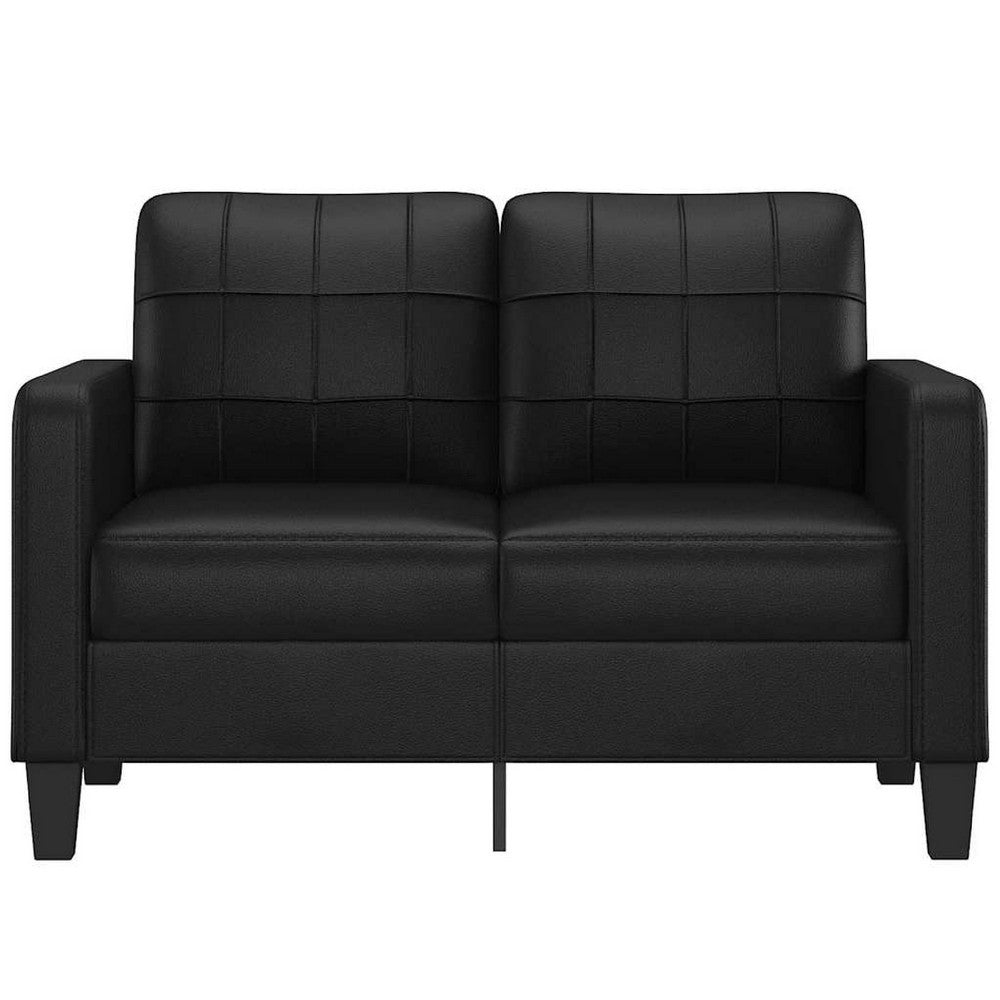 Otis 2 Seater Sofa, Tufted Plush Black Faux Leather Cushions, 54 Inch - BM340509