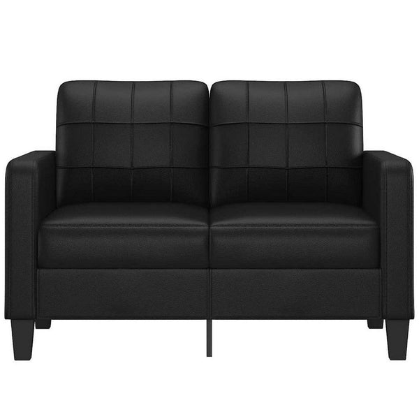 Otis 2 Seater Sofa, Tufted Plush Black Faux Leather Cushions, 54 Inch - BM340509