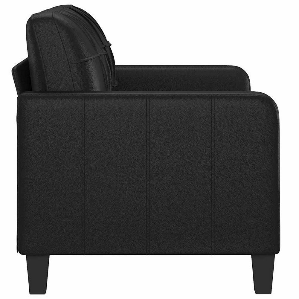 Otis 2 Seater Sofa, Tufted Plush Black Faux Leather Cushions, 54 Inch - BM340509