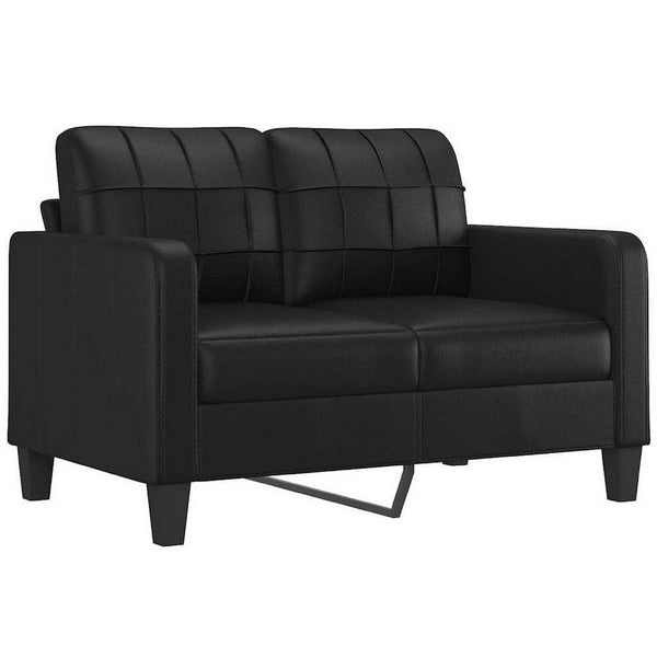 Otis 2 Seater Sofa, Tufted Plush Black Faux Leather Cushions, 54 Inch - BM340509